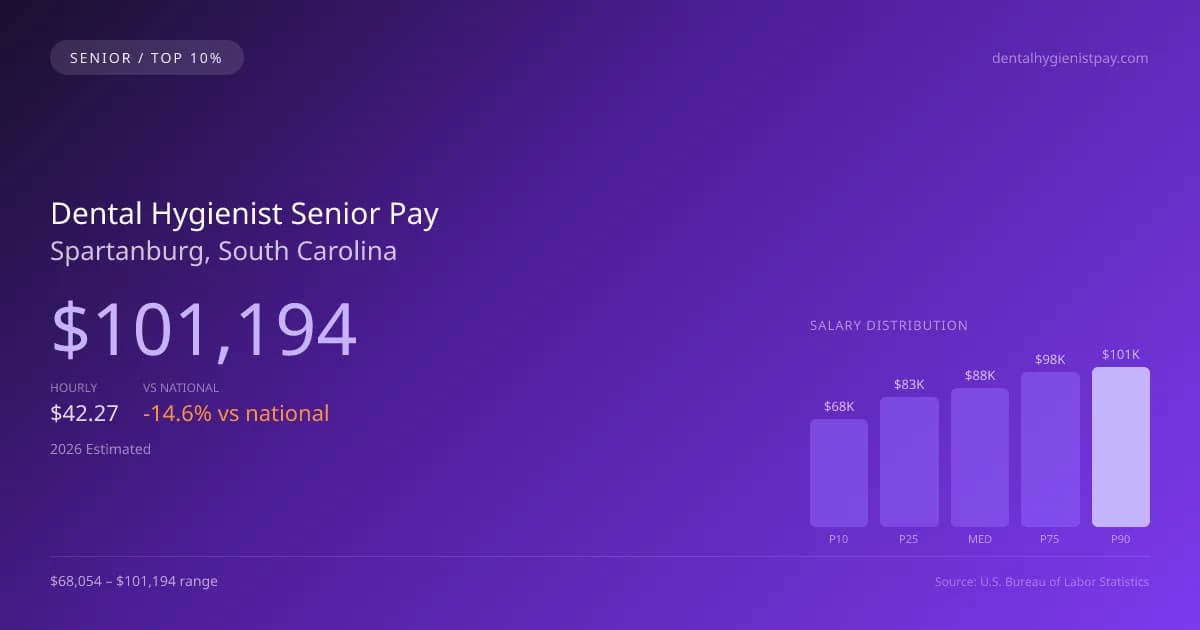 Dental Hygienist Senior Salary in Spartanburg, SC — 2026 est., based on 2025 BLS